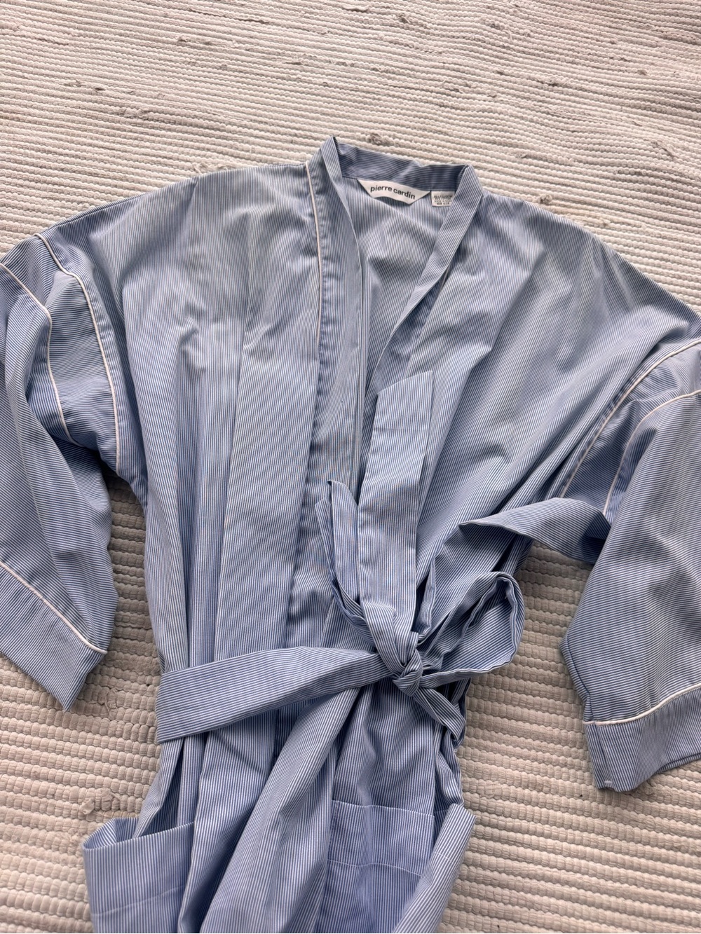 Vintage Pierre Cardin Blue Stripe Robe Duster Kimono Lounge Coverup OS - Picture 6 of 14